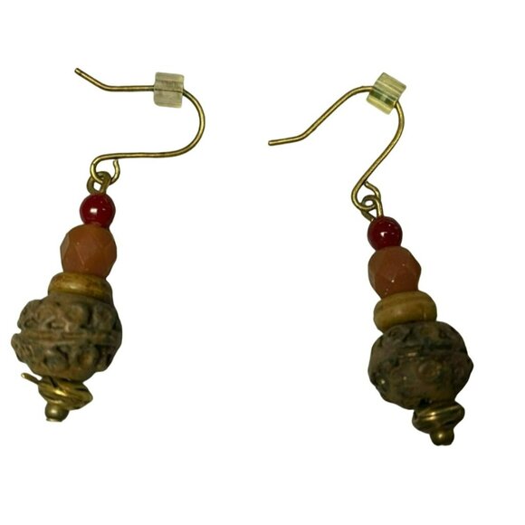 Chicos Signed VTG 16" Womens Necklace and Earrings Red Brown - Glass Beads with - Picture 5 of 7